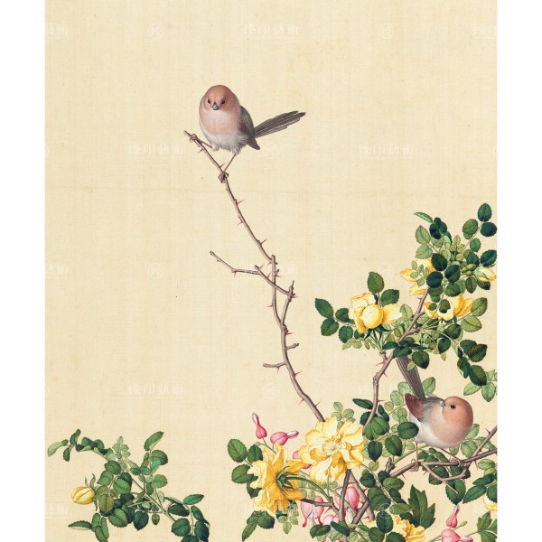 Yellow rose and bleeding heart blossoms, Giuseppe Castiglione, Qing Dynasty, Immortal Blossoms in an Everlasting Spring, Giclée
