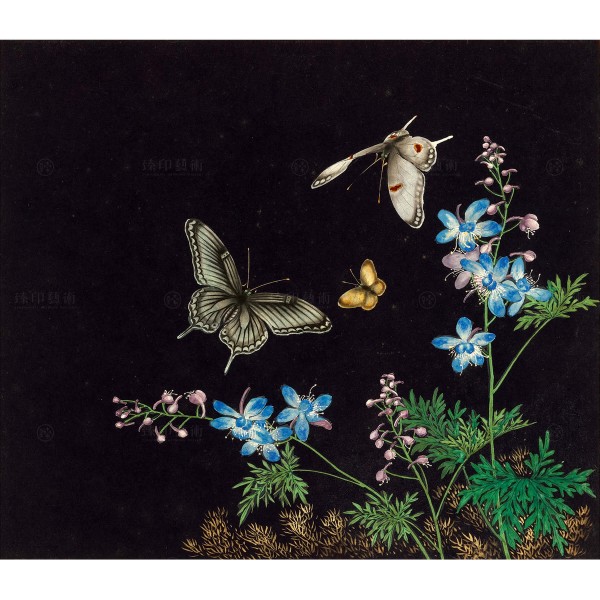 Cats and Butterflies of Longevity, Blossoms and butterflies, Shen Zhenlin, Qing dynasty, Giclée