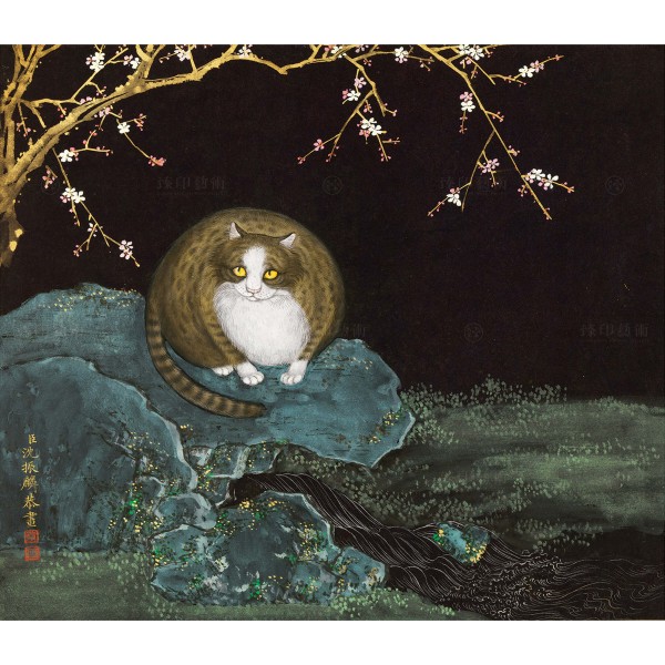Cats and Butterflies of Longevity, Hongmei and cat, Shen Zhenlin, Qing dynasty, Giclée
