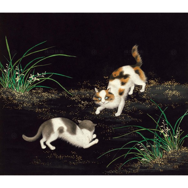 Cats and Butterflies of Longevity, Cymbidium and cat, Shen Zhenlin, Qing dynasty, Giclée