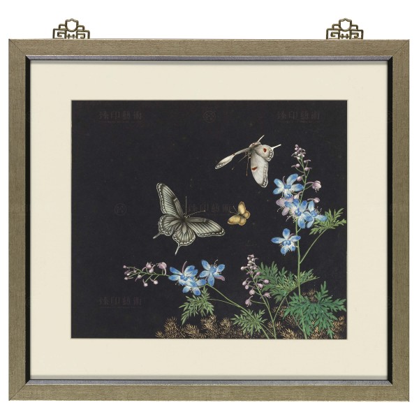 Cats and Butterflies of Longevity, Blossoms and butterflies , Shen Zhenlin, Qing dynasty, Frame (Domestic Delivery Only)