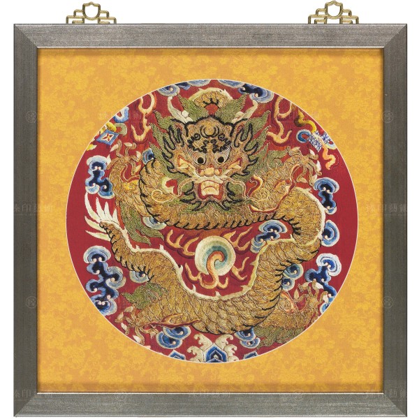 Pin-Jing Embroidery–Dragon with auspicious cloud embroidered with golden lines, Frame (Domestic Delivery Only)