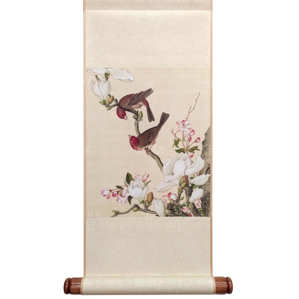 Crab apple and Magnolia blossoms, Giuseppe Castiglione, Qing Dynasty, Immortal Blossoms in an Everlasting Spring, Mini Scroll (S)