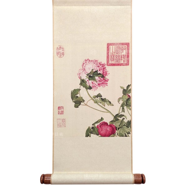 Peonies, Giuseppe Castiglione, Qing Dynasty, Immortal Blossoms in an Everlasting Spring, Mini Scroll (S)