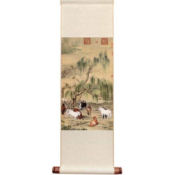 A Portrait of Eight Steeds, Giuseppe Castiglione, Qing Dynasty, Mini Scroll (M)