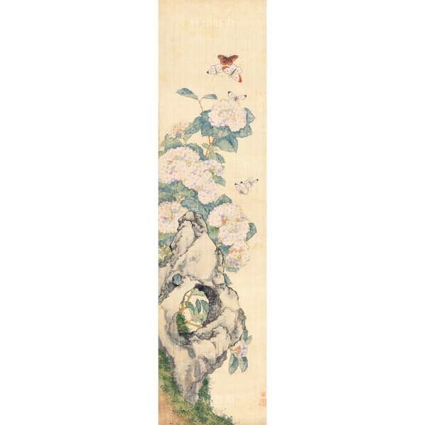 Four Folding Screens of Flowers and Insects-Silk Ball Butterfly, Ju Lian, Qing Dynasty, Giclée