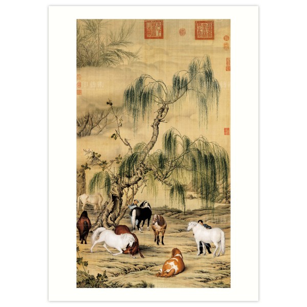 B4 Size, Print Card, Eight Steeds, Giuseppe Castiglione, Qing Dynasty
