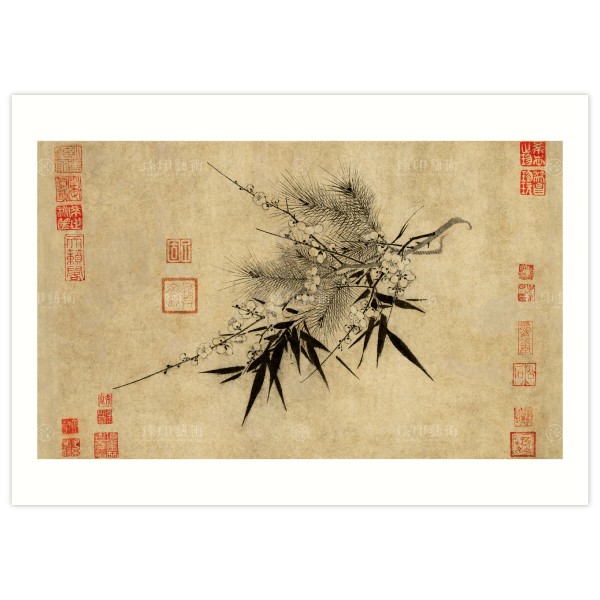B4 Size, Print Card, The Three Friends of Winter, Chao Meng–Chien, Song Dynasty
