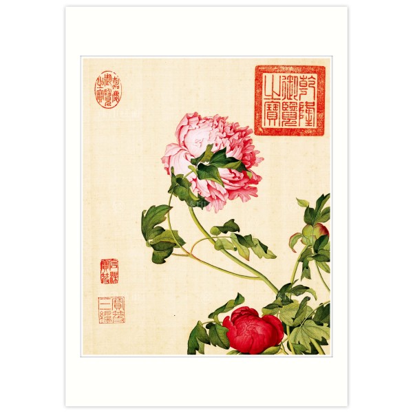 B4 Size, Print Card, Peonies, Immortal Blossoms in an Everlasting Spring, Giuseppe Castiglione, Qing Dynasty