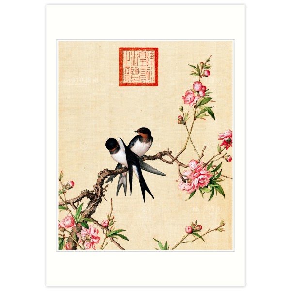 B4 Size, Print Card, Peach blossom, Immortal Blossoms in an Everlasting Spring, Giuseppe Castiglione, Qing Dynasty
