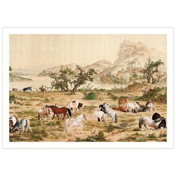 B4 Size, Print Card, One Hundred Horses, Giuseppe Castiglione, Qing Dynasty