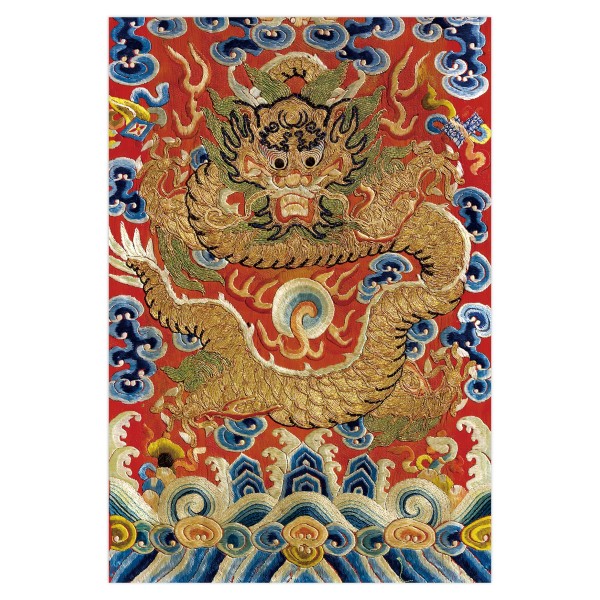 Postcard, Pin-Jing Embroidery–Dragon with auspicious cloud embroidered with golden lines