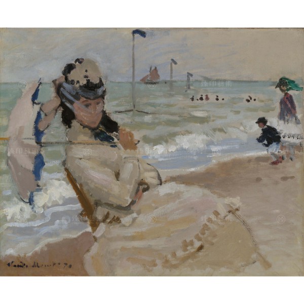 Camille on the Beach in Trouville, ClaudeMonet, Giclée