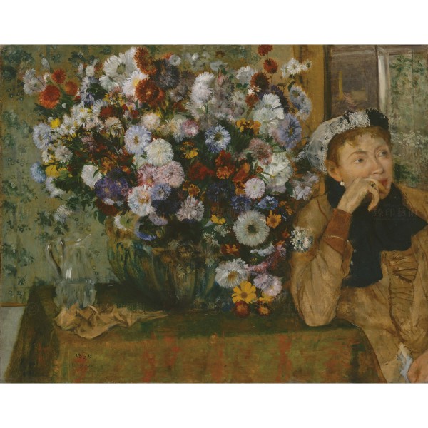A Woman Seated beside a Vase of Flowers, Edgar Degas, Giclée