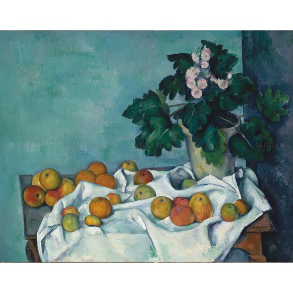 Still Life with Apples and a Pot of Primroses,Paul Cézanne, Giclée